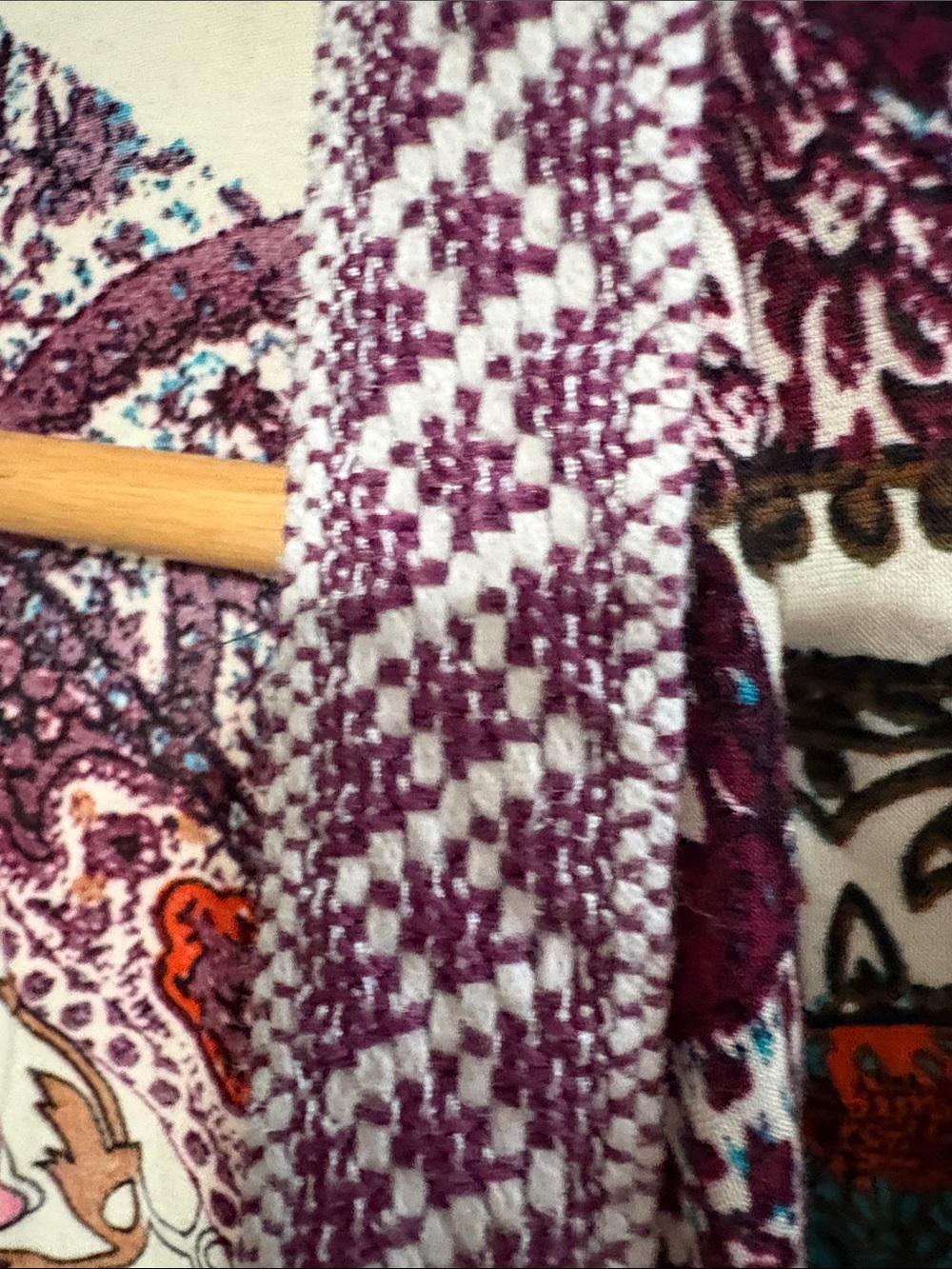 Gigio XL Cream Kimono Jacket with Burgundy, Teal & Rust Patchwork - Picture 7 of 11